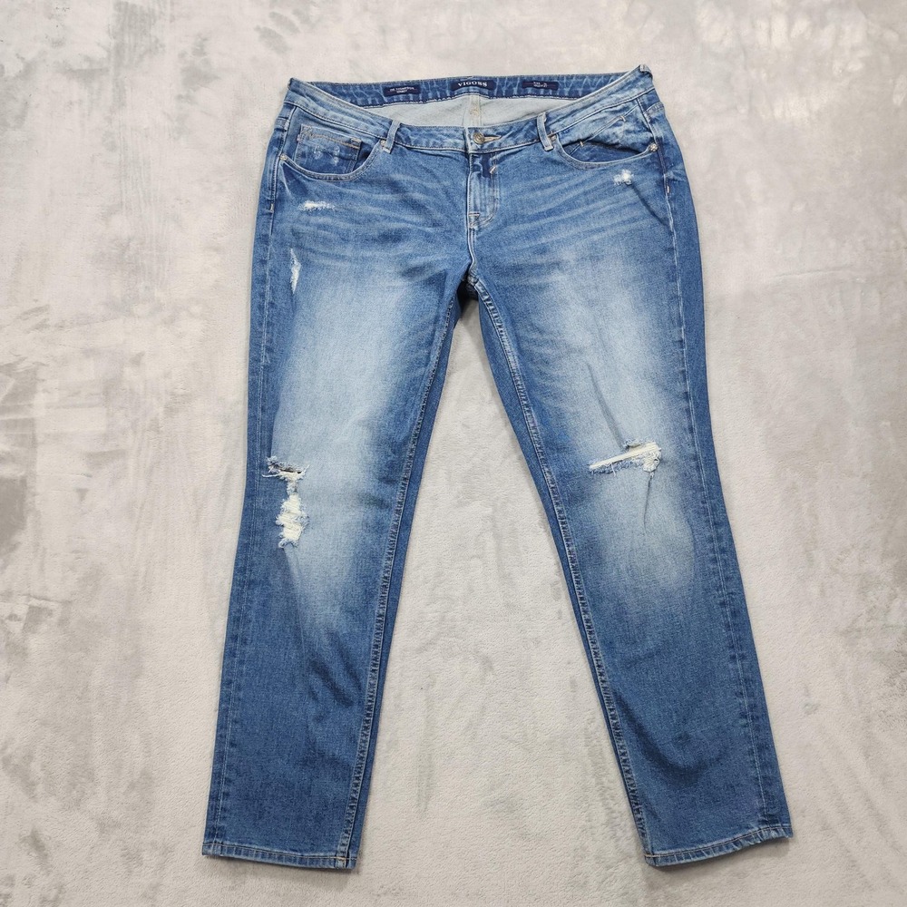 Vigoss Jeans Womens 18 Blue Mid Rise Thompson Tomboy Boyfriend Distressed Denim